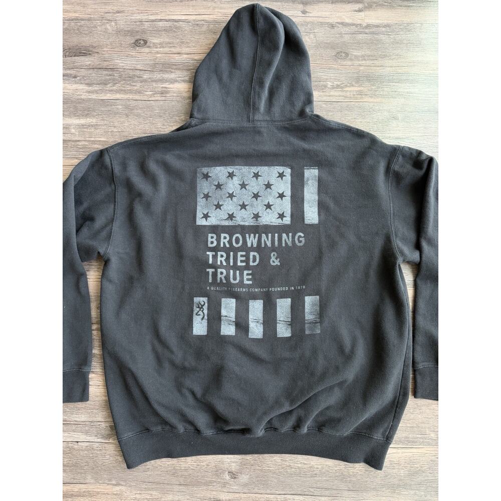 Browning Hoodie Men XL Hunting Outdoors Heavyweight USA Flag Graphic Pullover